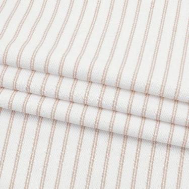 Imagem de AHANDMAKER Tecido listrado branco camelo, tecido de poliéster listrado estilo simples para estofados, toalhas de mesa, travesseiros, cortinas, roupas, artesanato, decoração de casa, 99 x 127 cm