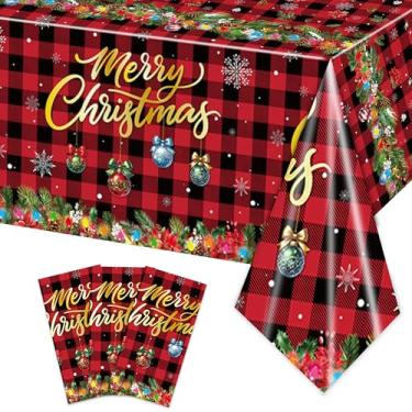 Imagem de 3 capas de toalhas de mesa descartáveis de Natal, para mesas retangulares 137 x 272 cm, lindas decorações de árvore de Natal para artigos de festa, casa, ambientes internos e externos