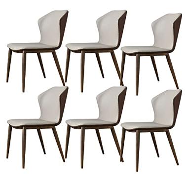 Imagem de Conjunto de 6 cadeiras de móveis de sala de jantar de cozinha conjunto de 6 cadeiras modernas de couro de microfibra com encosto alto macio cadeiras de sala de estar cadeira lateral com pés de cobre