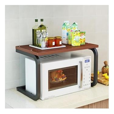 Imagem de Suporte de micro-ondas de madeira para forno de microondas, organizador de especiarias para cozinha, estrutura de aço, suporte de microondas, suporte de impressora (teca + preto)