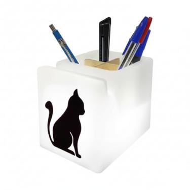 Imagem de Black Cat Organizador de Mesa Iluminado, Polietileno, LED, 11,5 x 9,5 x 13,5 cm, Porta-Objetos com Iluminação Suave, Alimentado por Pilhas