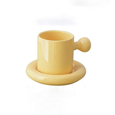Imagem de Conjunto de 3 canecas de café, xícaras de cappuccino empilháveis de porcelana com pires - para bebidas de café especiais, cappuccino, latte, copo em forma de ovo xícara de café coreana xícara de café