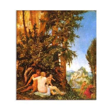 Imagem de Pôster de parede Albrecht Altdorfer paisagem com uma família sátiro Giclee impressões em tela Albrecht Altdorfer decoração de parede para sala de estar quarto banheiro decoração de casa 70 x 60 cm (28