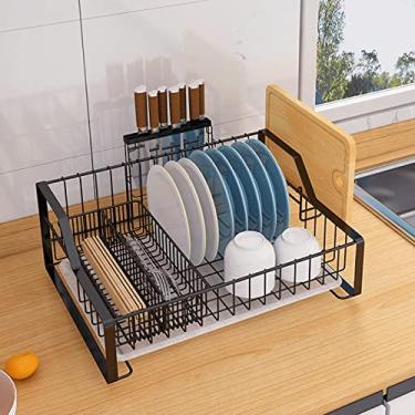 Imagem de BSNANCA Escorredor de louça de metal, suporte de utensílios e tábua de corte, organizador de escorredor de cozinha para bancada de cozinha, escorredor de louças
