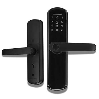 Imagem de Fechadura inteligente de segurança doméstica para impressão digital preta com chave mecânica entrada de segurança liga de alumínio para dormitório de escritório