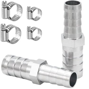 Imagem de Sctihwelire Adaptador de encaixe de farpa de mangueira redutora de latão cromado, 1/2 (12 mm) a 3/8 (10 mm) redutor de emenda com braçadeiras de aço inoxidável, kit de reparo de mangueira de ar para