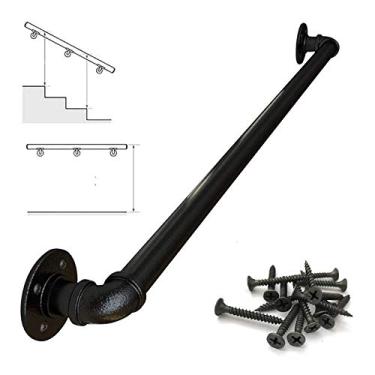 Imagem de Trilho de parede para corrimão de 0,3 m a 6 m para escadas - ferro escuro - fácil instalação para escadas internas externas varanda deck trilho de mão (tamanho: 2,7 m)