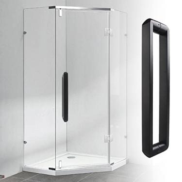 Imagem de STXYANGV Maçaneta de porta de vidro de banho preto fosco - com canto seguro, maçaneta de porta deslizante suave antiferrugem, alça interna moderna barra a barra, fácil instalação (tamanho: 64 cm/25 1