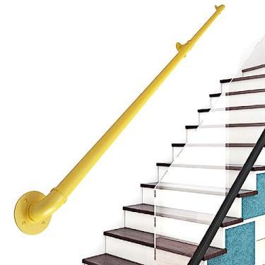 Imagem de Corrimão de escada - kit completo, corrimão de tubo amarelo industrial de escada com suporte de parede, casa contra a parede, grades internas e externas para idosos (tamanho: 2,7 m)
