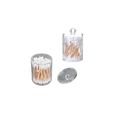 Imagem de Pote Organizador Acrílico para Discos de Algodão e Hastes Flexíveis, Transparente, com Tampa, 8,5 x 7 cm, para Banheiro e Penteadeira