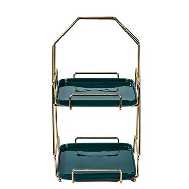 Imagem de Rack de armazenamento de frutas retangular de ferro forjado duplo de alta qualidade com base de suporte circular e alça de design cesta de legumes bandeja de lanches