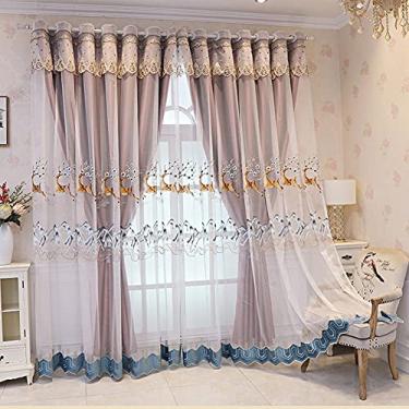 Imagem de Cortina blackout de camada dupla, bordado de renda mista com bordado de renda transparente, painel de saia drapeado, para quarto, sala de estar, cortina de deck duplo com isolamento térmico