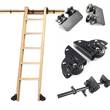 Imagem de Biblioteca de escada rolante pista de hardware completa com rolos de piso, biblioteca de escada deslizante trilho de escada móvel de tubo redondo (sem escada) para sótão/casa (tamanho: 10 pés/300 cm