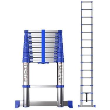 Imagem de OKUOKA Escada retrátil telescópica azul com barra estabilizadora, 4,7 5,1 5,5 5,9 6,3 M pesada? Escadas telescópicas dobráveis para uso externo (tamanho: 4,7 m/15,4 pés)