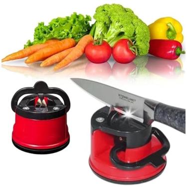 Imagem de Genérico Afiador de Facas 3 em 1 com Ventosa, Manual, Material ABS, Diamante Tungstênio Cerâmica, 20x7x5 cm