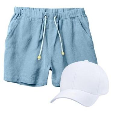Imagem de Conjunto Short de Linho Masculino + Boné Liso Estilo Casual Básico Ideal Para o Dia a Dia-Masculino