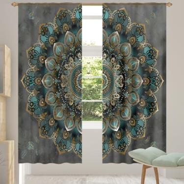 Imagem de 2 conjuntos de painéis vintage mandala étnica cortinas transparentes arejadas com filtro leve painéis de cortina leve cortina de porta janela para sala de estar, quarto, jantar, 84 polegadas de