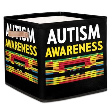 Imagem de hongjinglin Cestos dobráveis de armazenamento de cubos artísticos, palavras de autismo, caixas dobráveis para crianças, brinquedo com alças, organizador de tecido, cesto organizador para berçário