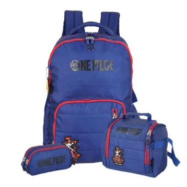 Imagem de Kit Mochila One Piece Costas Lancheira E Estojo Triplo Teen, Azul