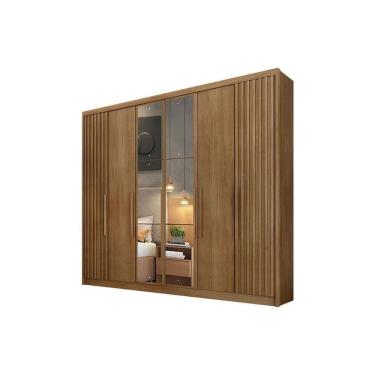 Imagem de Guarda Roupa Casal 6 Portas (2 C/ Espelho E 2 Ripadas) E 6 Gavetas Bolonha/santoro Cumaru 23 - Novo Horizonte