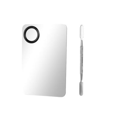 Imagem de Paleta de maquiagem de aço inoxidável de 2 peças com espátula de maquiagem – Paletas de maquiagem de mistura de cosméticos duráveis para base, batom, sombra e arte de unhas