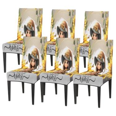 Imagem de hongjinglin Conjunto de 6 capas elásticas para cadeira de sala de jantar, capa protetora de assento de cadeira, cinza gnomo, removível, lavável, para cozinha, casa, hotel, banquete, festa de casamento