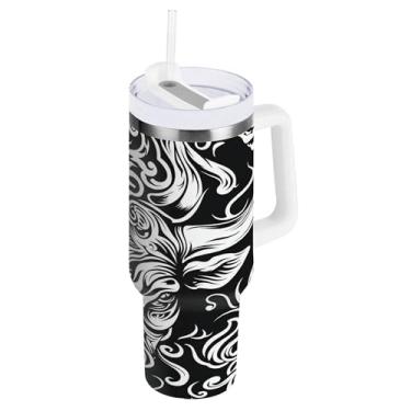 Imagem de xigua Copo Highland Cow 1,134 g com tampa e canudo, aço inoxidável de vácuo duplo isolado garrafa de água esportiva suporte para copo de café de viagem à prova de vazamento para bebida gelada