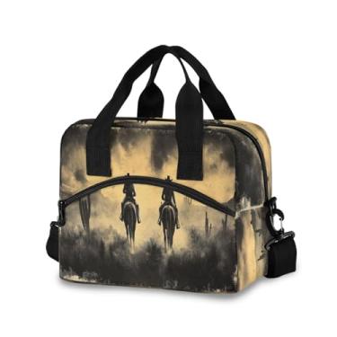 Imagem de Blueangle Lancheira isolada com estampa de cowboy do oeste americano, alça de ombro removível e alça - lancheira reutilizável para homens e mulheres (250)