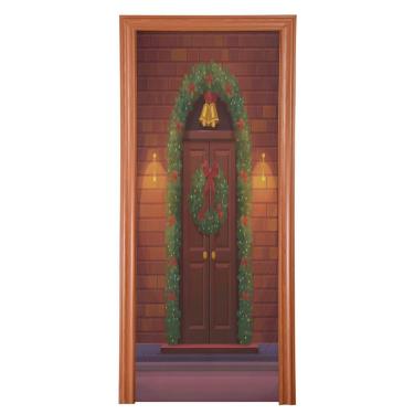 Imagem de ATTX Capa para porta da frente da guirlanda de Natal - Decoração de férias de tecido elástico lavável para festas, casa, decoração de porta da frente, 88 x 79 polegadas (88)