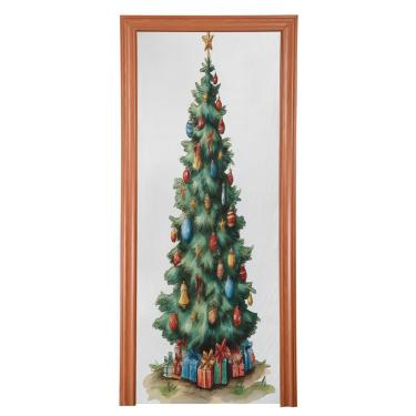 Imagem de ATTX Capa de porta da frente de árvore de Natal em aquarela - Decoração de férias de tecido elástico lavável para festas, casa, decoração de porta da frente, 35 x 79 polegadas (415)