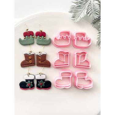 Imagem de Cortadores de argila de polímero de Natal, cortadores de brinco de inverno para joias de argila, kits de fabricação de brincos de Natal de 6 formas, botas