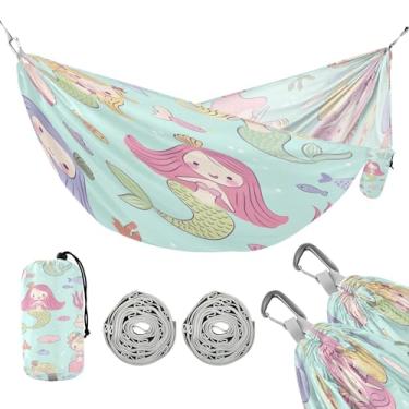 Imagem de ATTX Linda rede de acampamento de sereias – Redes leves e portáteis, capacidade de 150 kg para uso interno, caminhadas, mochilão, viagens, quintal, praia (305)