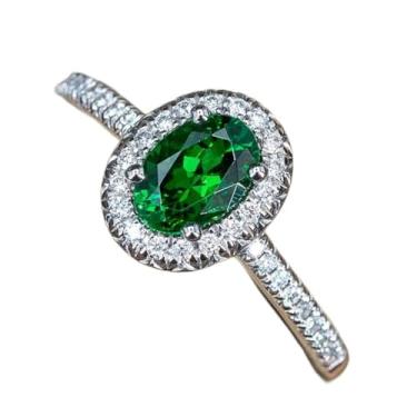 Imagem de Anel feminino oval de zircônia cúbica verde com pedras circundantes, 10, Latão, Zircônia cúbica
