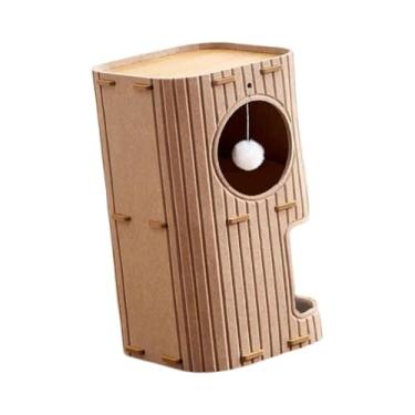Imagem de Generic Casa para gatos, arranhador para gatinhos com bola pendurada, brinquedo para animais de estimação, cama para vários gatos brincando, Marrom Claro, 2 Níveis