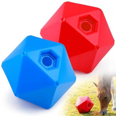 Imagem de Seenelling Pacote com 2 brinquedos de bola de cavalo, alimentador de bola de petisco de cavalo de 23 cm e alívio de estresse para paddock, brinquedos de enriquecimento de alimentação lenta para