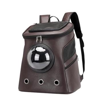 Imagem de IEUDNS Gato mochila transportadora saco de viagem fecho zíper superior couro do plutônio pet viagem transportadora pequeno cão mochila para caminhadas pesca, MARROM