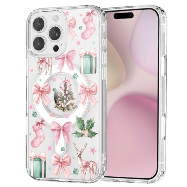Imagem de OFQKOAKS Capa para iPhone 15 Pro Max, compatível com MagSafe, lindas meias rosas festivas de Natal, capa protetora fina e transparente para mulheres e meninas