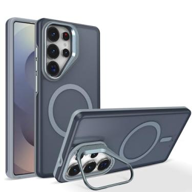 Imagem de Capa transparente fosca de luxo com suporte magnético para Samsung Galaxy S25 S24 S23 S22 Ultra Plus S25 edge S24 fe S25 fe (Para Galaxy S25 Edge/CINZA)