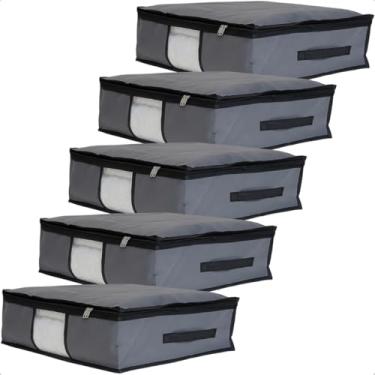 Imagem de Kit 5 Saco Organizador M Capa Protetora Rouparia Roupas Cobertos Toalhas Cama Mesa Banho 50x45x15cm (Cinza)