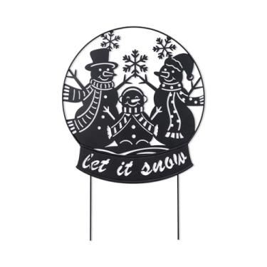 Imagem de Glitzhome Silhueta de metal de Natal, boneco de neve, família, globo de água, 76 cm, decoração de parede e exterior com cena iluminada, arte de gramado de férias para decorações festivas de casa