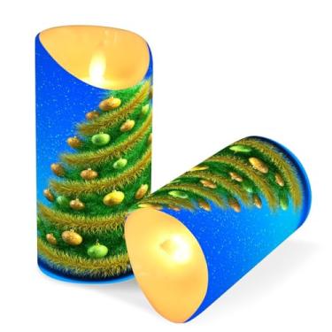 Imagem de Blueangle Pacote com 2 velas amarelas de árvore de Natal sem chama com controle remoto e temporizador, velas LED cintilantes (7,6 cm x 15 cm) para decoração de casa, casamento, acampamento (144)