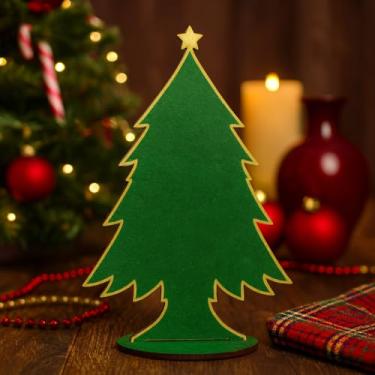 Imagem de Kit 10 Mini Árvores de Natal MDF 3mm Decorativas Corte a Laser Modelos Variados para Mesa e Lembrancinhas (Mini Árvore Estrela com Base)