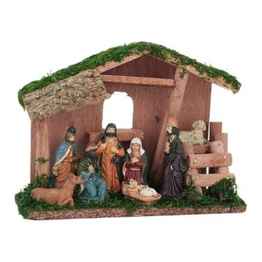 Imagem de Fxzqgnh Figuras Da Natividade com Estábulo, Presente Religioso, Cenas Da Natividade para O Natal, para Lareira, Armário, Estante, Style a, Tamanho real