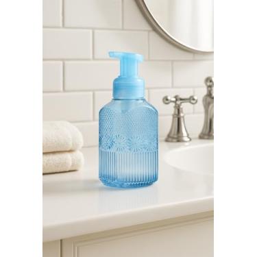Imagem de Bath & Body Works Dispensador de sabão para mãos com espuma suave e limpa, floral azul, suporte de vidro em relevo recarregável com bomba durável para banheiro ou cozinha