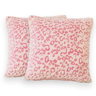 Imagem de PLEVONITH Capas de almofada decorativas, estampa de leopardo rosa, 46 x 45 cm, conjunto de 2