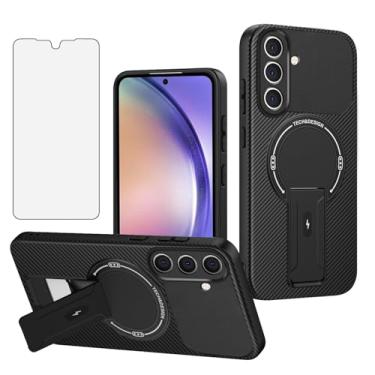 Imagem de Asuwish Capa de telefone para Samsung Galaxy A15 5G/4G Capa magnética de fibra de carbono com protetor de tela de vidro temperado e suporte protetor fino macio acessórios para celular A 15 G5 15A
