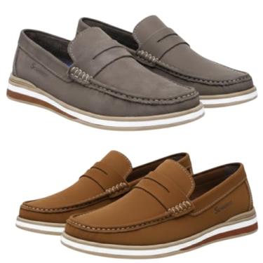 Imagem de Kit 2 Pares Sapato Masculino Casual Dockside Elegance Couro Legítimo Blaqueado (Cinza e Rato, BR, Adulto, Numérico, 44)