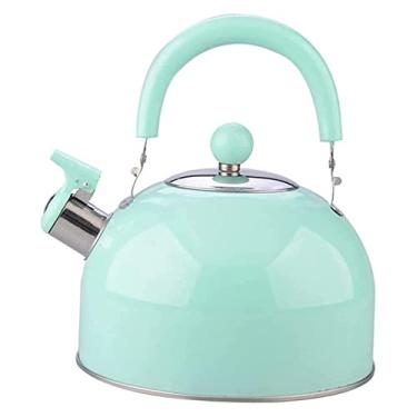 Imagem de YYBOES Chaleira de assobio, fogão, garrafa de água verde de aço inoxidável, 2,5 L, cabo resistente ao calor, para fogão a gás, chaleira de acampamento