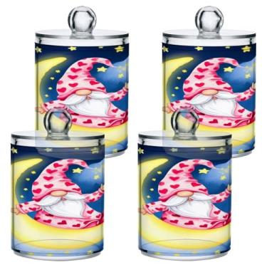 Imagem de STAYTOP 4 frascos de boticário Qtip para banheiro com etiquetas – Recipiente de armazenamento Qtip de plástico transparente para bola de algodão, cotonete, grão de café e gnomos de Natal
