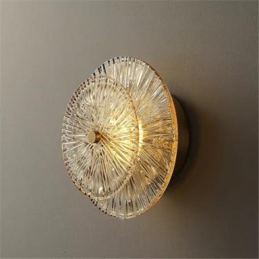 Imagem de Luminária de parede de cristal LED dourada para interiores, 3000K branco quente, redonda, decorativa, para cabeceira, estilo retrô industrial, com anel de cristal e cúpula de vidro, ideal pa